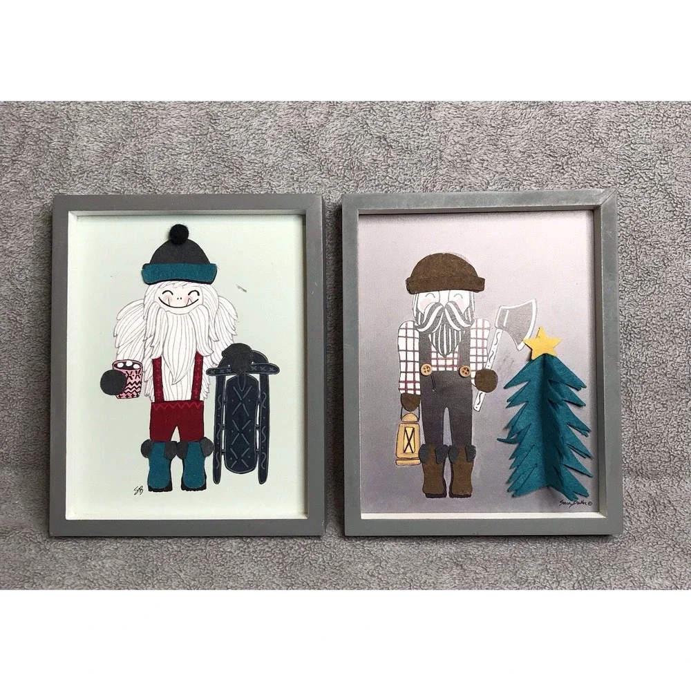 Lot Of Two Woodland Wonders Lumberjack Christmas‎ Wooden Shadow Box Pictures